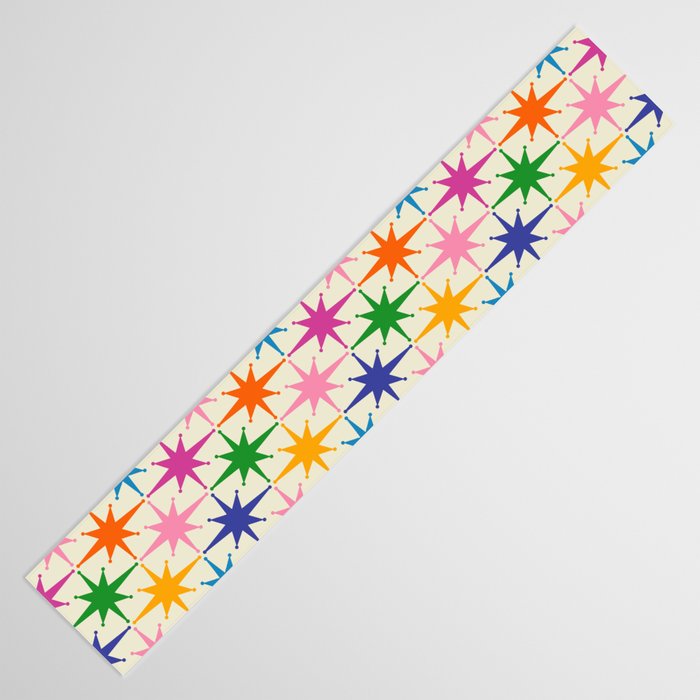 Colorful Retro Starbursts Mid Century Modern Atomic Star Pattern Table Runner Gallery Image 3