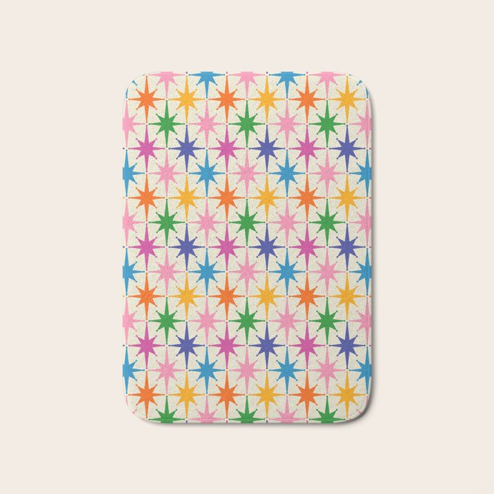 Colorful Retro Starbursts Mid Century Modern Atomic Star Pattern Bath Mat Gallery Image 1