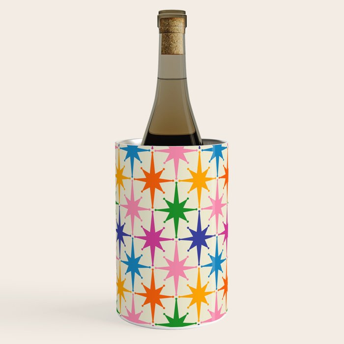 Colorful Retro Starbursts Mid Century Modern Atomic Star Pattern Wine Chiller Gallery Image 2