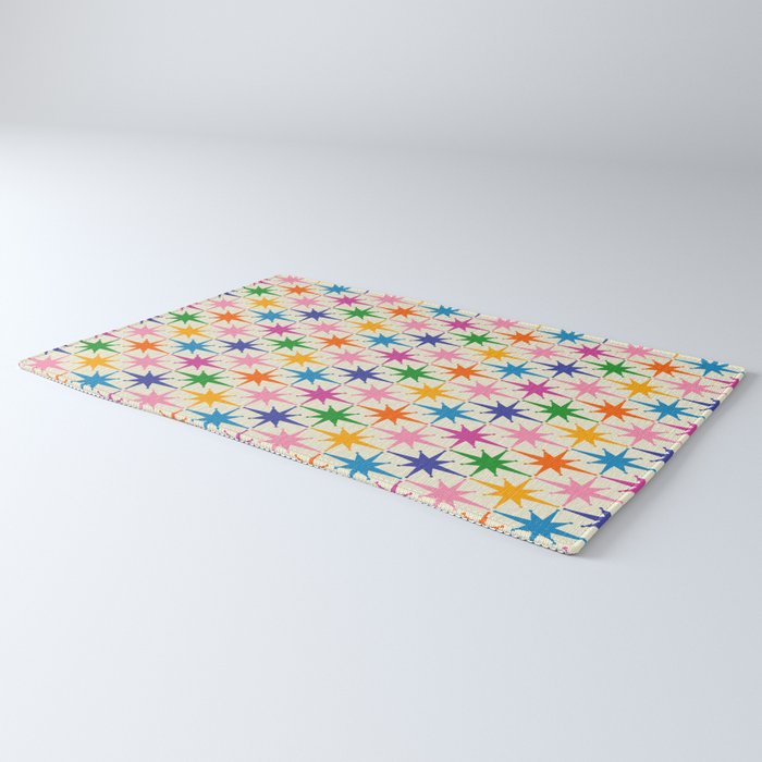 Colorful Retro Starbursts Mid Century Modern Atomic Star Pattern Rug Gallery Image 3