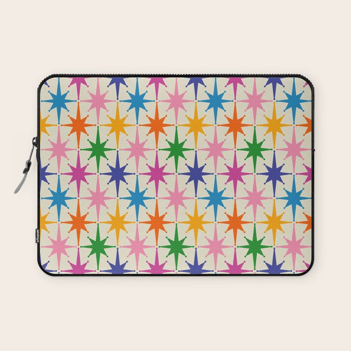 Colorful Retro Starbursts Mid Century Modern Atomic Star Pattern Laptop Sleeve Gallery Image 1
