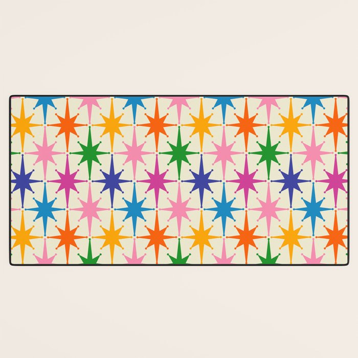 Colorful Retro Starbursts Mid Century Modern Atomic Star Pattern Desk Mat Gallery Image 3