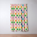 Colorful Retro Starbursts Mid Century Modern Atomic Star Pattern Window Curtain Gallery Image 3