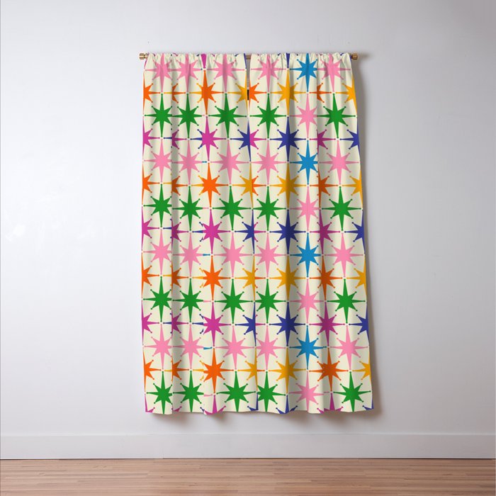 Colorful Retro Starbursts Mid Century Modern Atomic Star Pattern Window Curtain Gallery Image 3