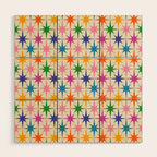 Colorful Retro Starbursts Mid Century Modern Atomic Star Pattern Wood Wall Art Gallery Image 1