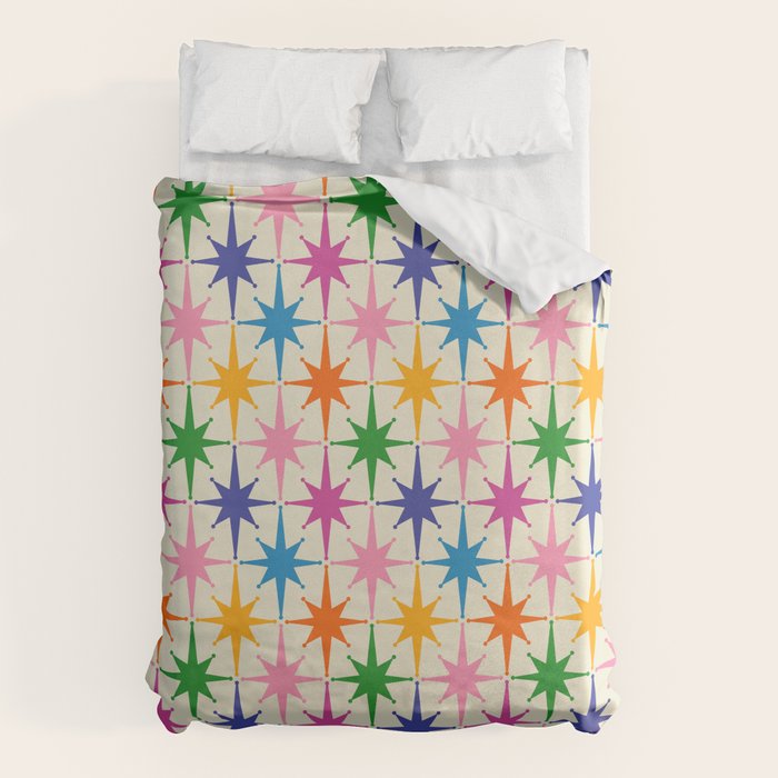 Colorful Retro Starbursts Mid Century Modern Atomic Star Pattern Duvet Cover Gallery Image 1