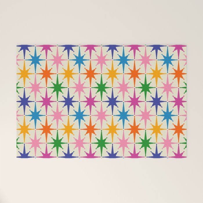 Colorful Retro Starbursts Mid Century Modern Atomic Star Pattern Welcome Mat Gallery Image 1