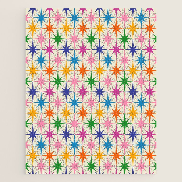 Colorful Retro Starbursts Mid Century Modern Atomic Star Pattern Jigsaw Puzzle Gallery Image 1