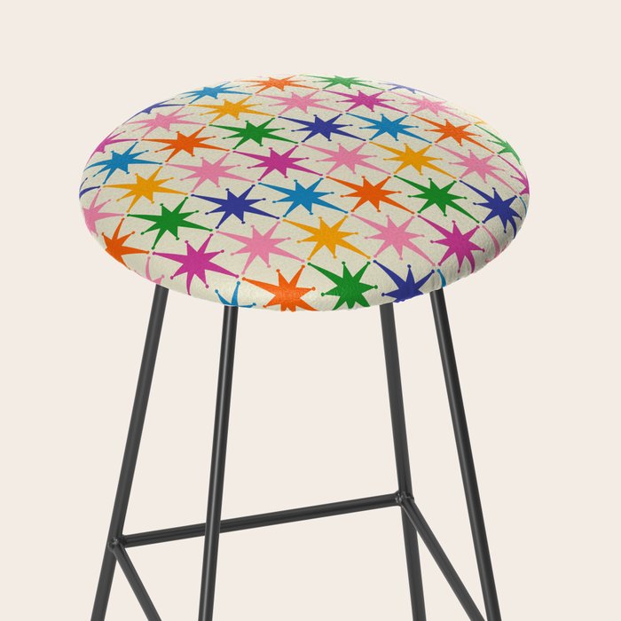 Colorful Retro Starbursts Mid Century Modern Atomic Star Pattern Stool Gallery Image 2