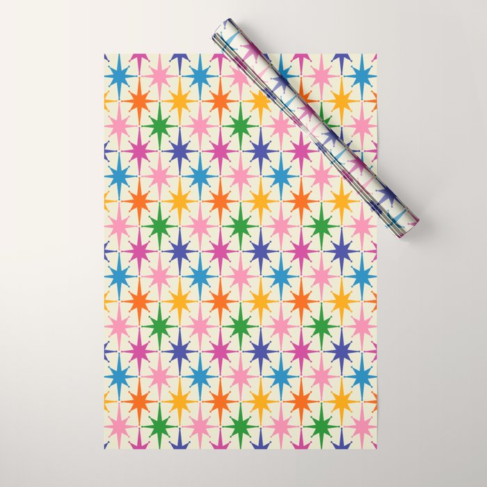 Colorful Retro Starbursts Mid Century Modern Atomic Star Pattern Wrapping Paper Gallery Image 1