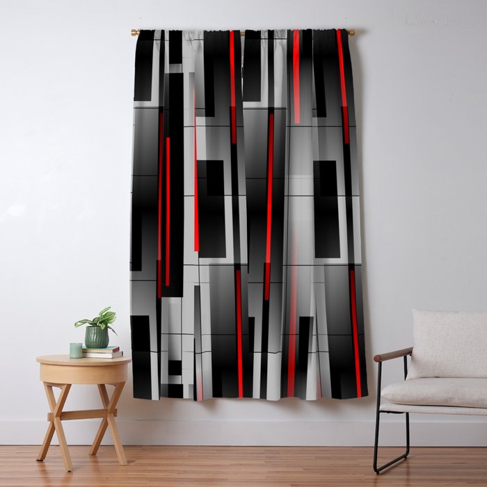 Off the Grid - Abstract - Gray, Black, Red Window Curtain Gallery Image 5