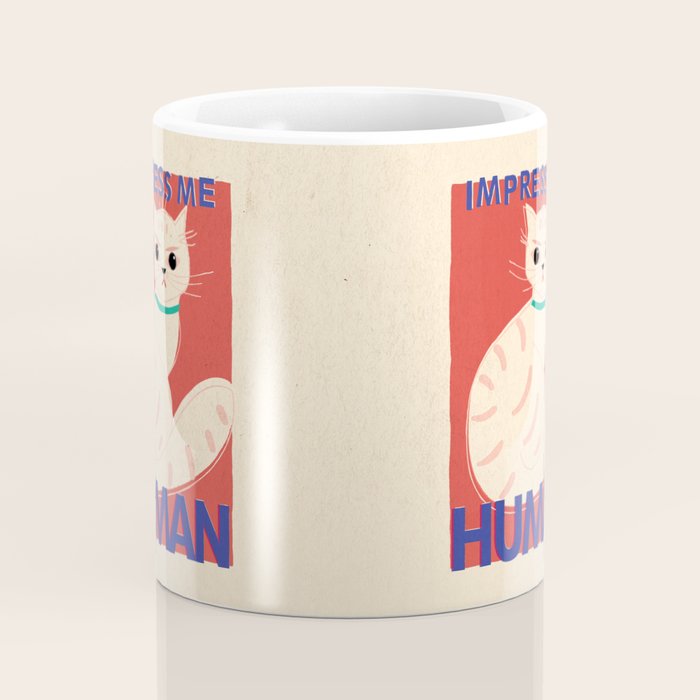 Impress Me Human Vintage Cat, Retro Illustration Coffee Mug Gallery Image 4