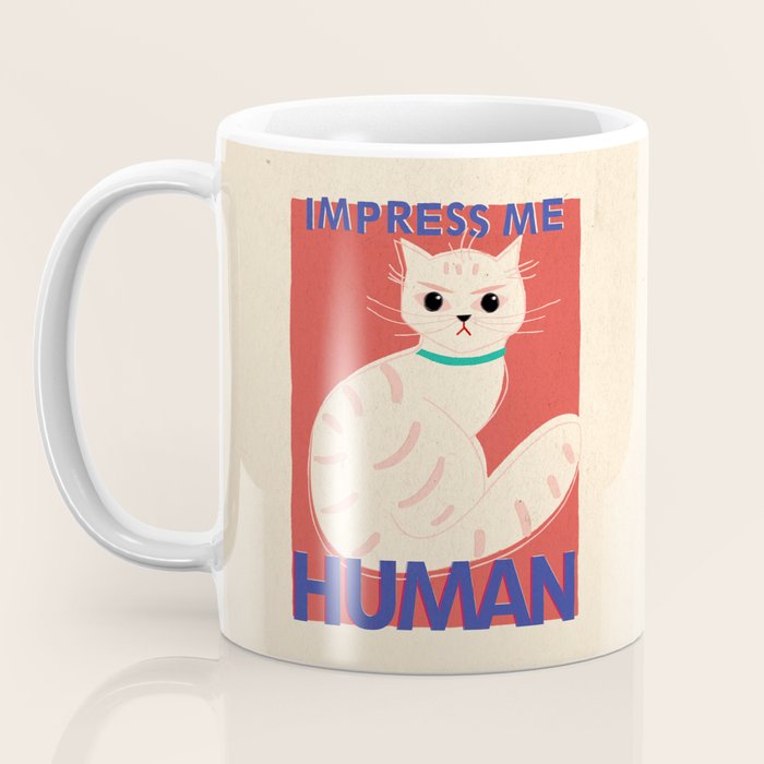 Impress Me Human Vintage Cat, Retro Illustration Coffee Mug Gallery Image 3