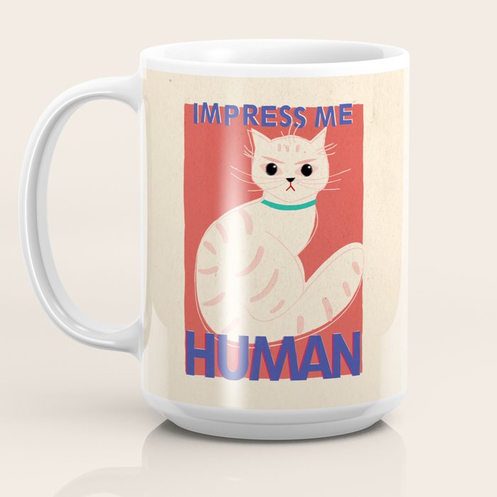 Impress Me Human Vintage Cat, Retro Illustration Coffee Mug Gallery Image 3