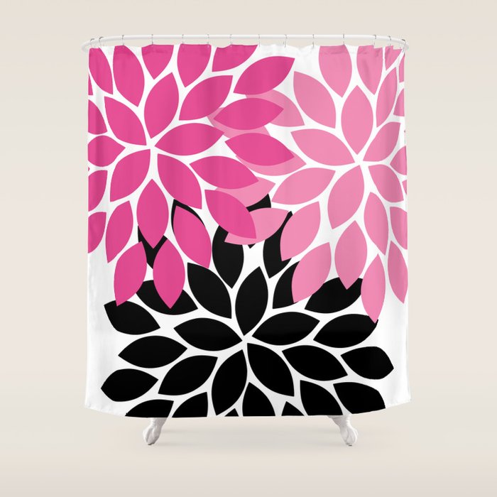 Bold Colorful Hot Pink Black Dahlia Flower Burst Petals Shower Curtain Gallery Image 1