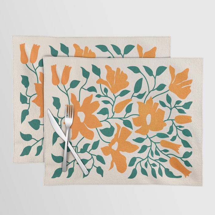 Tangerine & Pine: Matisse Flowers & Leaves Placemat Gallery Image 1
