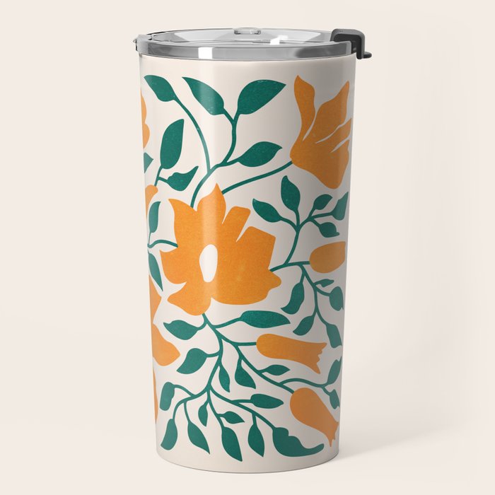 Tangerine & Pine: Matisse Flowers & Leaves Travel Mug Gallery Image 2