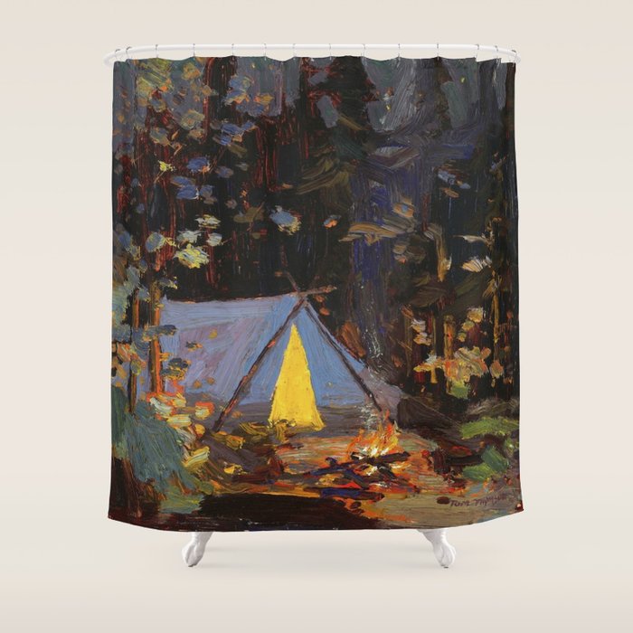 Tom Thomson Campfire 1916 Canadian Landscape Artist Shower Curtain Gallery Image 1