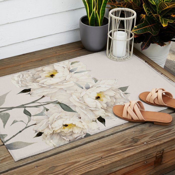White Peonies Outdoor Rug Gallery Image 2