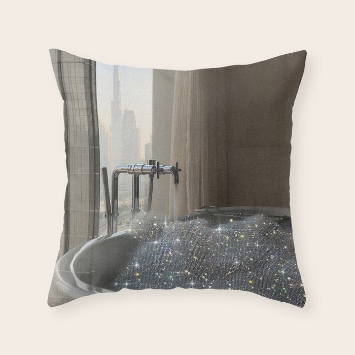 PERFECT MORNING | digital art collage by Yana Potter | bathroom aesthetic | chill and relax vibes  Throw Pillow Gallery Image 6