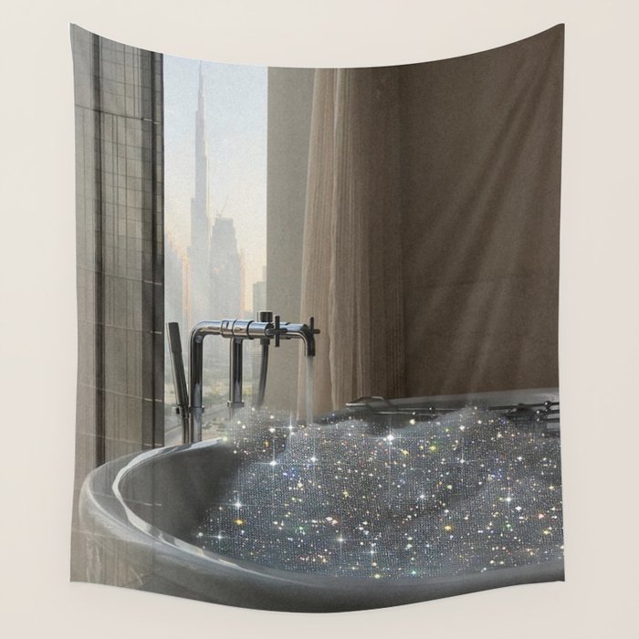 PERFECT MORNING | digital art collage by Yana Potter | bathroom aesthetic | chill and relax vibes  Wall Tapestry Gallery Image 1