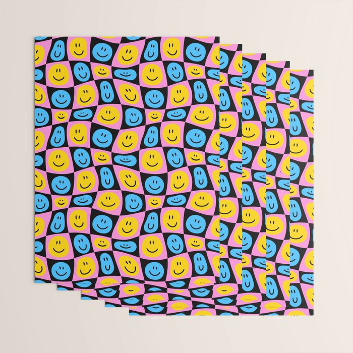 Retro happy smiling face checkered pattern Wrapping Paper Gallery Image 3