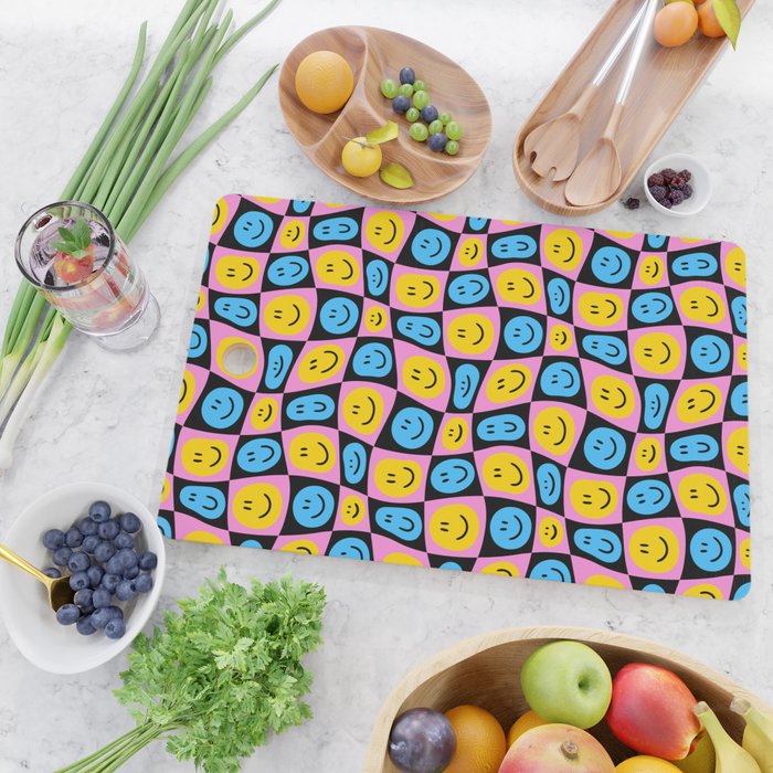 Retro happy smiling face checkered pattern Cutting Board Gallery Image 2
