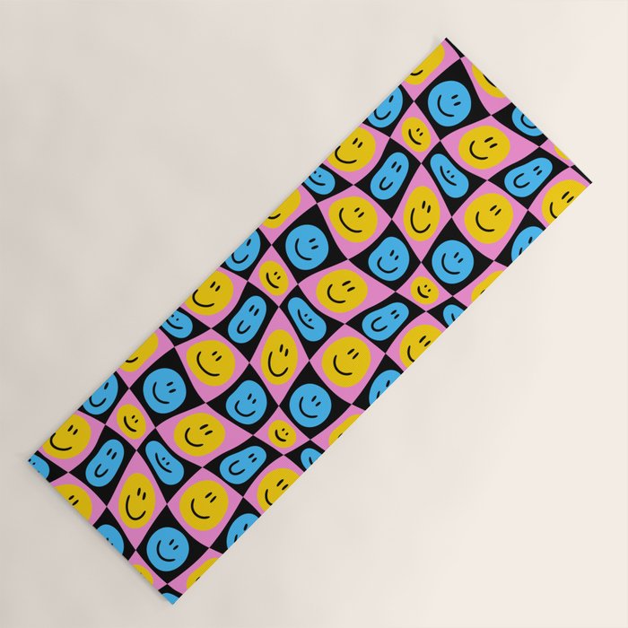 Retro happy smiling face checkered pattern Yoga Mat Gallery Image 1