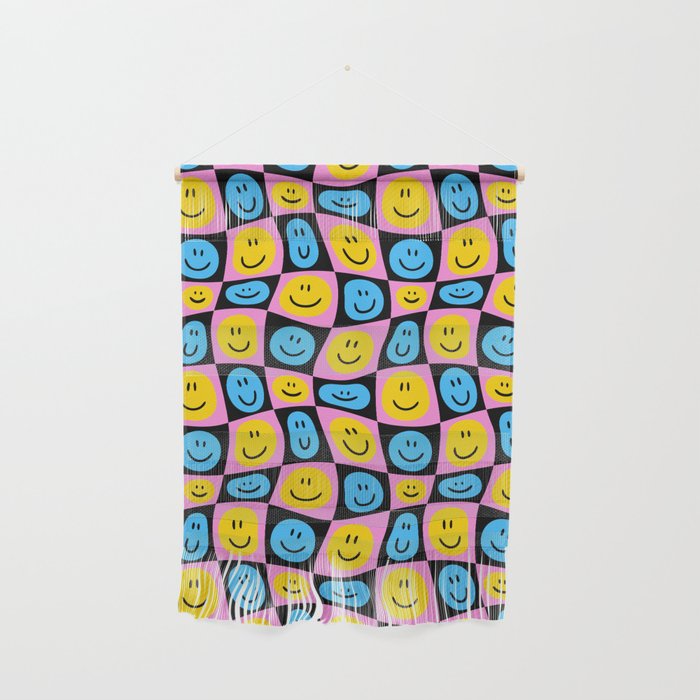Retro happy smiling face checkered pattern Wall Hanging Gallery Image 1