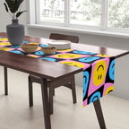Retro happy smiling face checkered pattern Table Runner Gallery Image 2