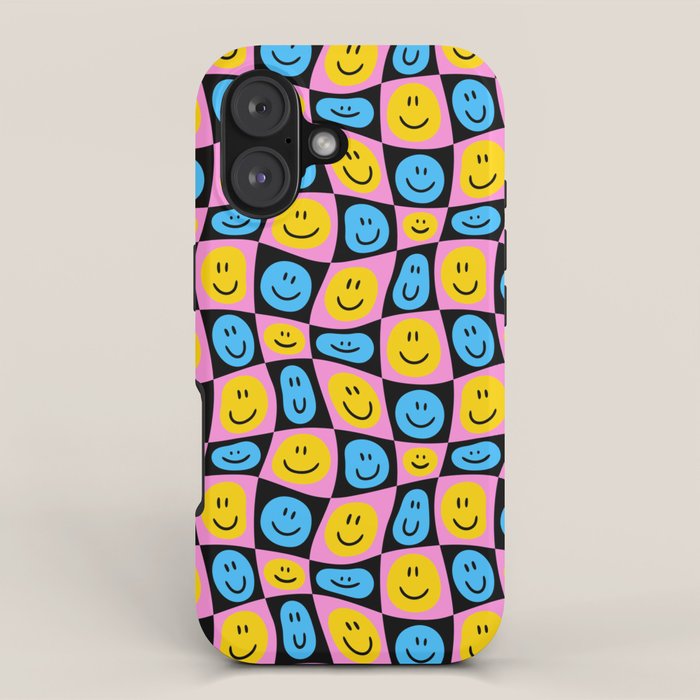 Retro happy smiling face checkered pattern iPhone Case Gallery Image 1