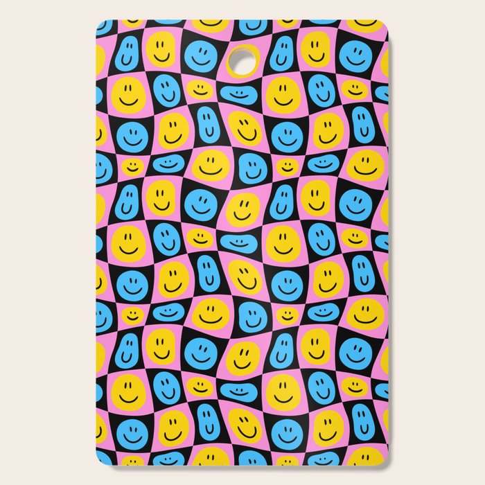 Retro happy smiling face checkered pattern Cutting Board Gallery Image 1