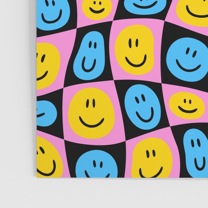 Retro happy smiling face checkered pattern Poster Gallery Image 3