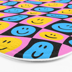 Retro happy smiling face checkered pattern Bath Mat Gallery Image 3