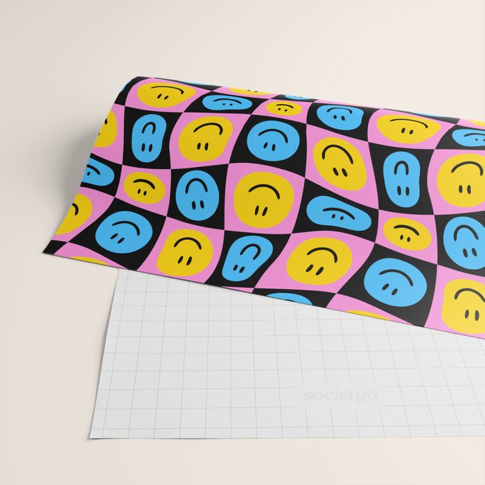 Retro happy smiling face checkered pattern Wrapping Paper Gallery Image 2