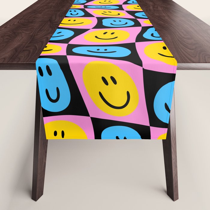 Retro happy smiling face checkered pattern Table Runner Gallery Image 1