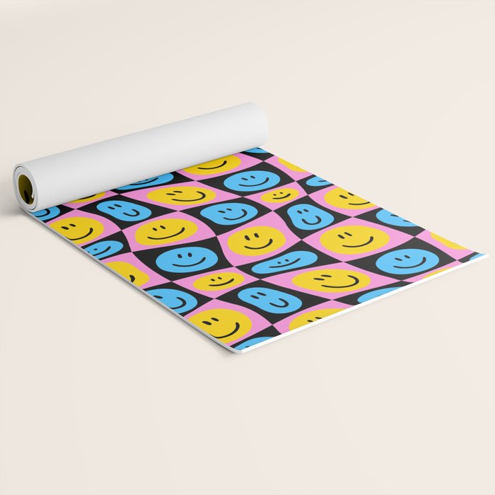 Retro happy smiling face checkered pattern Yoga Mat Gallery Image 2