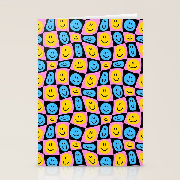 Retro happy smiling face checkered pattern Stationery Card Gallery Image 2