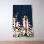 Boho, Floral Watercolor, Roses, Navy Blue and Pink Window Curtain Gallery Image 3