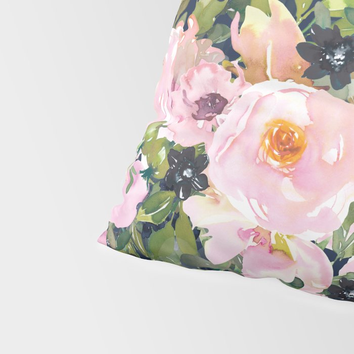 Boho, Floral Watercolor, Roses, Navy Blue and Pink Pillow Sham Gallery Image 4