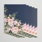 Boho, Floral Watercolor, Roses, Navy Blue and Pink Wrapping Paper Gallery Image 3