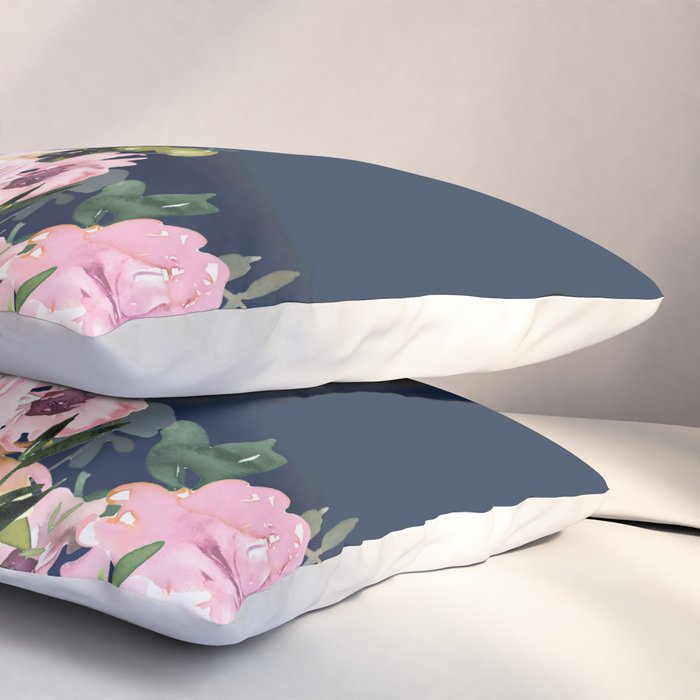 Boho, Floral Watercolor, Roses, Navy Blue and Pink Pillow Sham Gallery Image 3