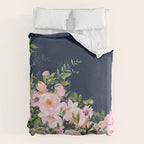 Boho, Floral Watercolor, Roses, Navy Blue and Pink Duvet Cover Gallery Image 6
