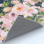 Boho, Floral Watercolor, Roses, Navy Blue and Pink Rug Gallery Image 4