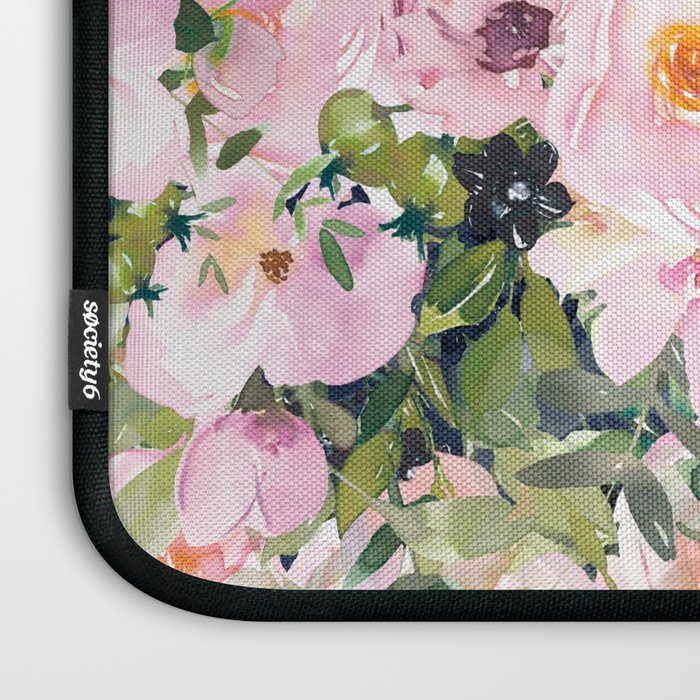 Boho, Floral Watercolor, Roses, Navy Blue and Pink Laptop Sleeve Gallery Image 3