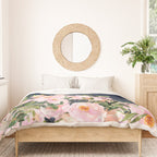Boho, Floral Watercolor, Roses, Navy Blue and Pink Duvet Cover Gallery Image 3