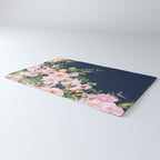 Boho, Floral Watercolor, Roses, Navy Blue and Pink Rug Gallery Image 3