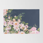 Boho, Floral Watercolor, Roses, Navy Blue and Pink Rug Gallery Image 2