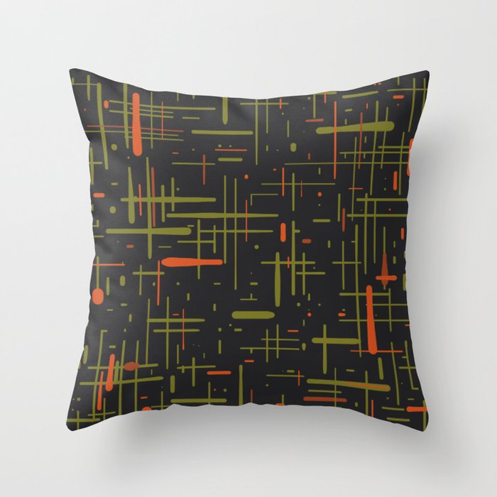 Mid-Century Modern Kinetikos Pattern Black Avocado Green Orange Throw Pillow Gallery Image 1