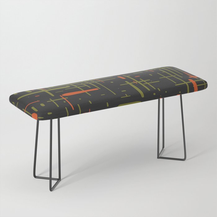 Mid-Century Modern Kinetikos Pattern Black Avocado Green Orange Bench Gallery Image 1